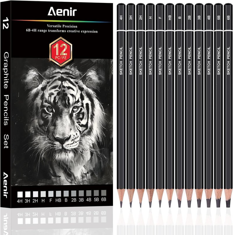 Aenir Sketch Pencils for Drawing, Set of 12 Drawing Pencils for Sketching Medium (6B - 4H), Artist Graphite Pencils, Sketch Set for Artists for Sketching Supplies, Art Supplies. - Image 1